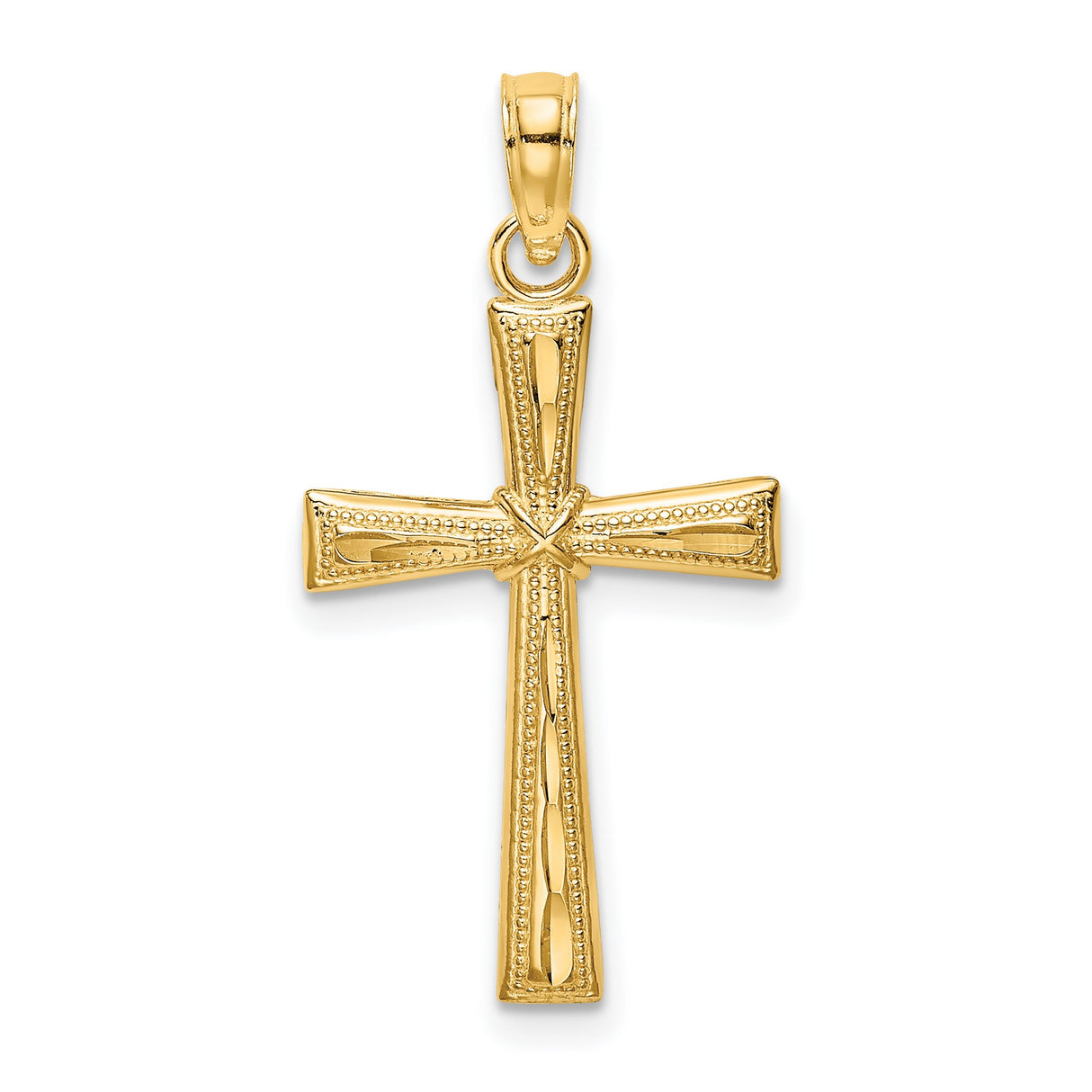 10k Yellow Gold Cross Pendant with Textured Design and Raised Border for Men and Women