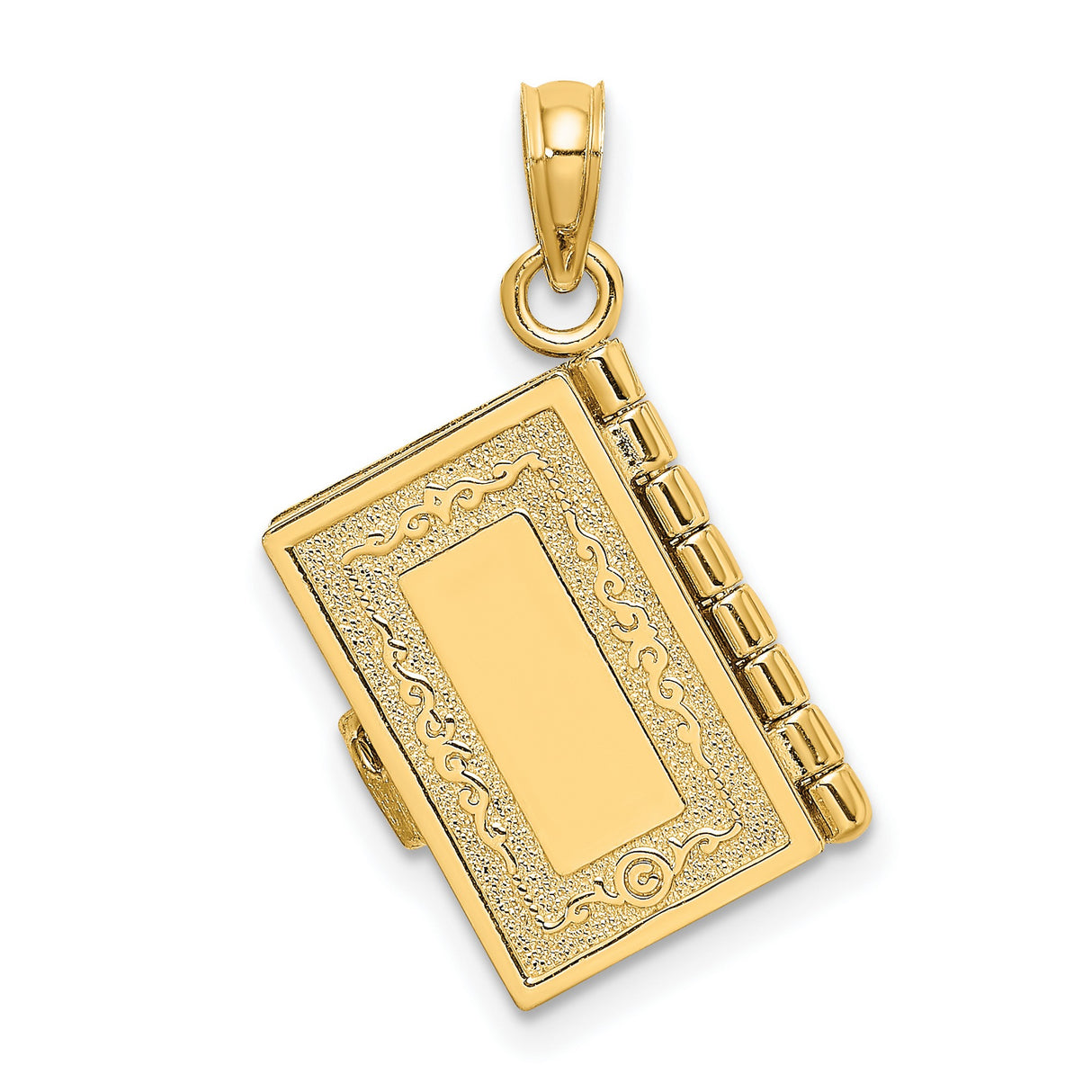 10k Yellow Gold Santa Biblia Pendant with Raised Cross, Movable Bible Charm