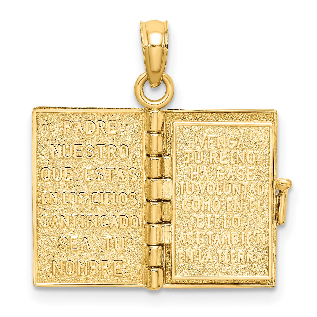 10k Yellow Gold Santa Biblia Pendant with Raised Cross, Movable Bible Charm