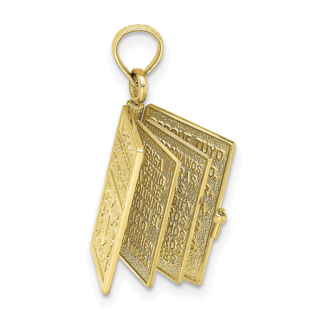 10k Yellow Gold Santa Biblia Pendant with Raised Cross, Movable Bible Charm