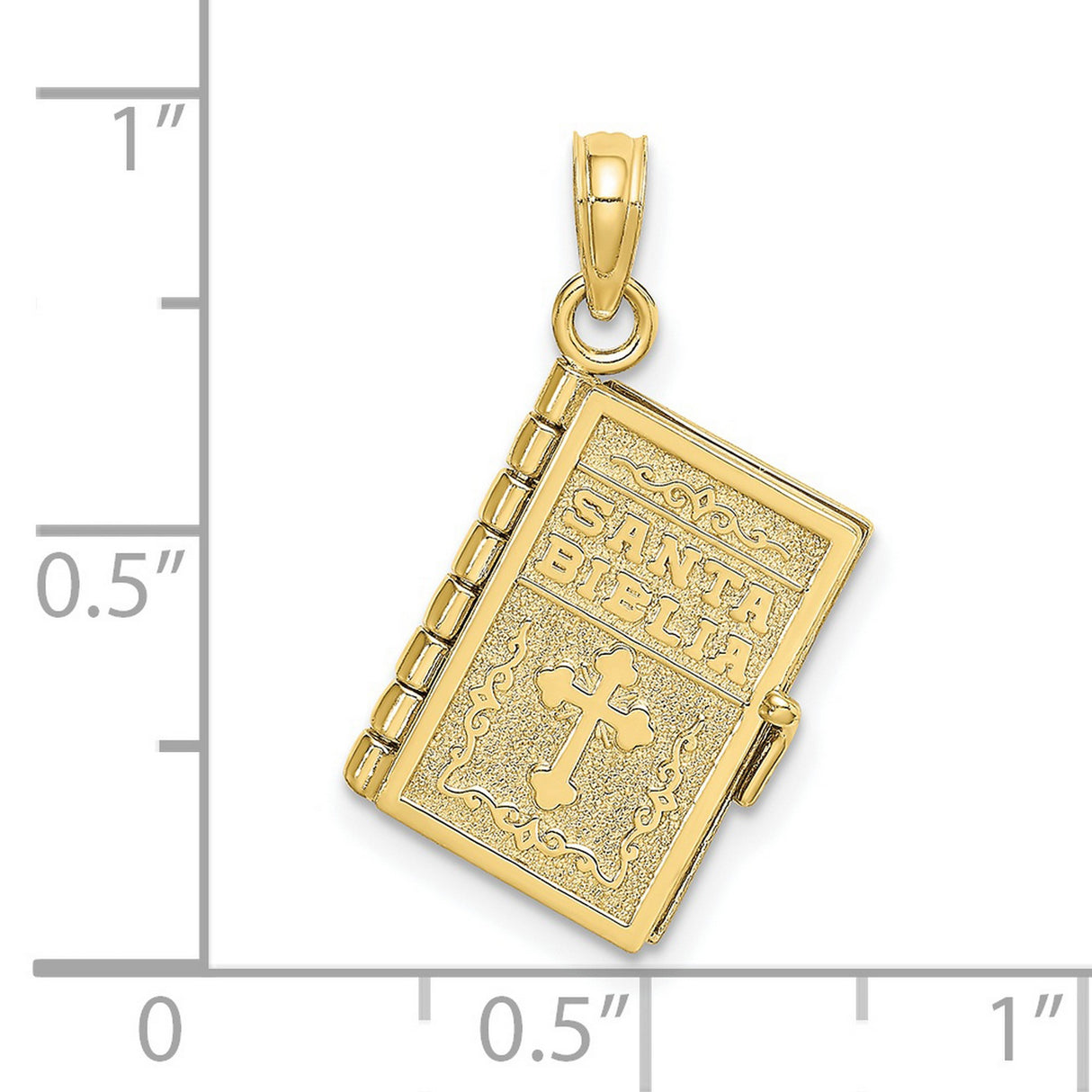 10k Yellow Gold Santa Biblia Pendant with Raised Cross, Movable Bible Charm