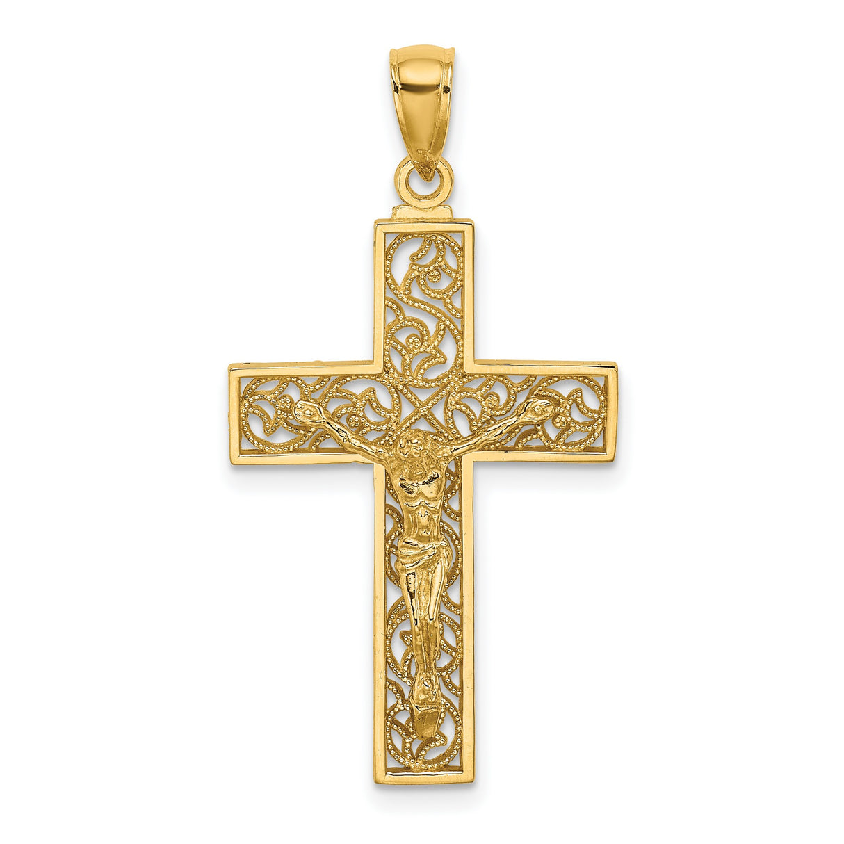 10k Yellow Gold Crucifix Cross Pendant with Textured Jesus Design Religious Charm