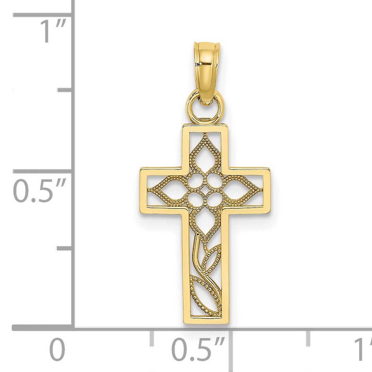 10k Yellow Gold Cross Pendant with Filigree Floral Motif, Vintage Religious Style