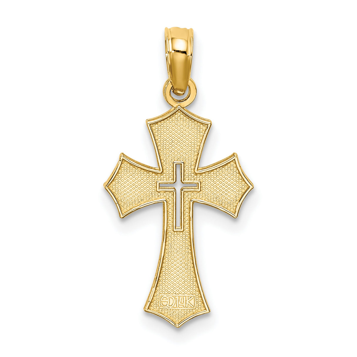 10k Yellow Gold Cross Pendant with Textured Filigree, Cutout Center, and Scrollwork Accents