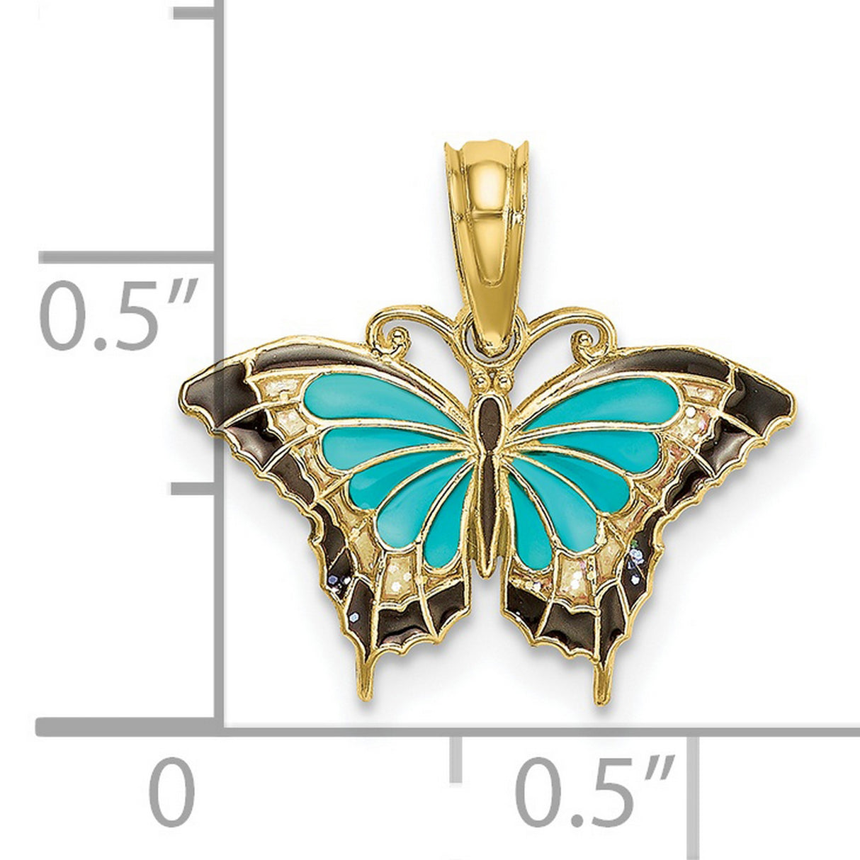 10k Yellow Gold Butterfly Pendant with Turquoise and Black Enamel, Nature-Inspired Design