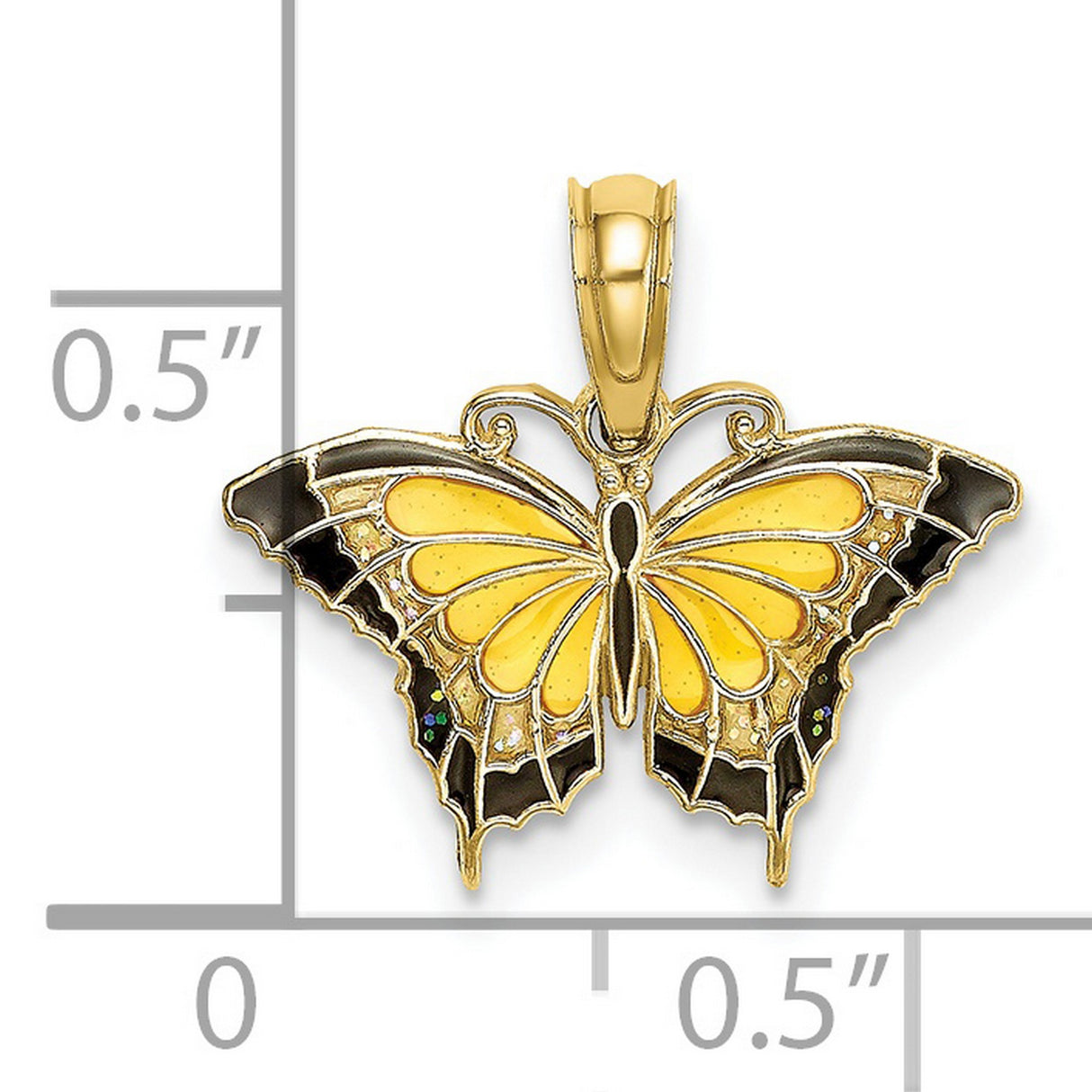 10k Yellow Gold Butterfly Pendant with Black and Yellow Enamel Wings, Nature-Inspired Charm