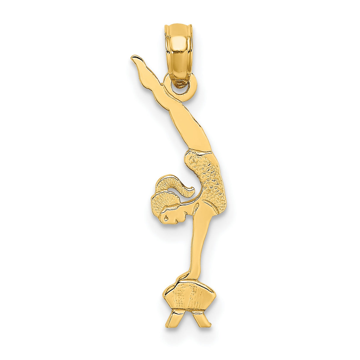 10k Yellow Gold Gymnast Pendant with Female Athlete Handstand on Vault