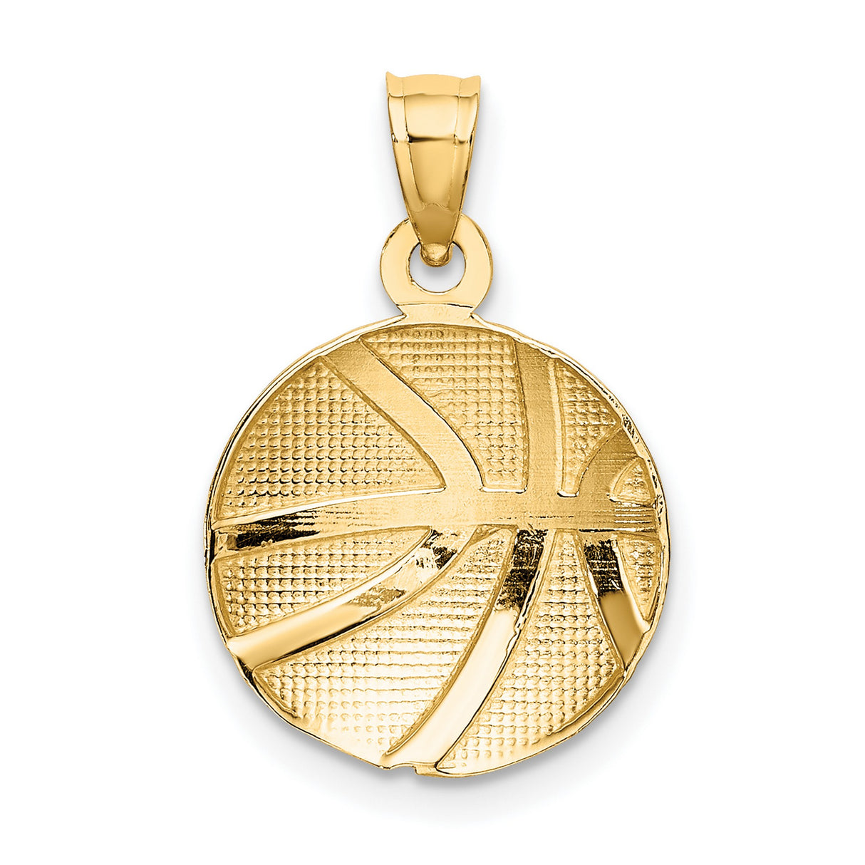 10k Yellow Gold Basketball Pendant, Textured Sports Charm with Hoop Detail, Unisex Jewelry