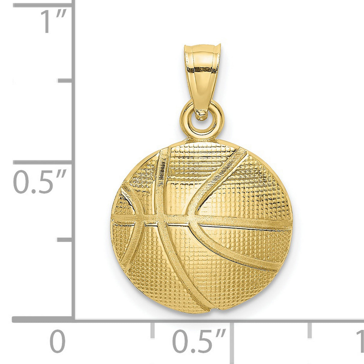 10k Yellow Gold Basketball Pendant, Textured Sports Charm with Hoop Detail, Unisex Jewelry