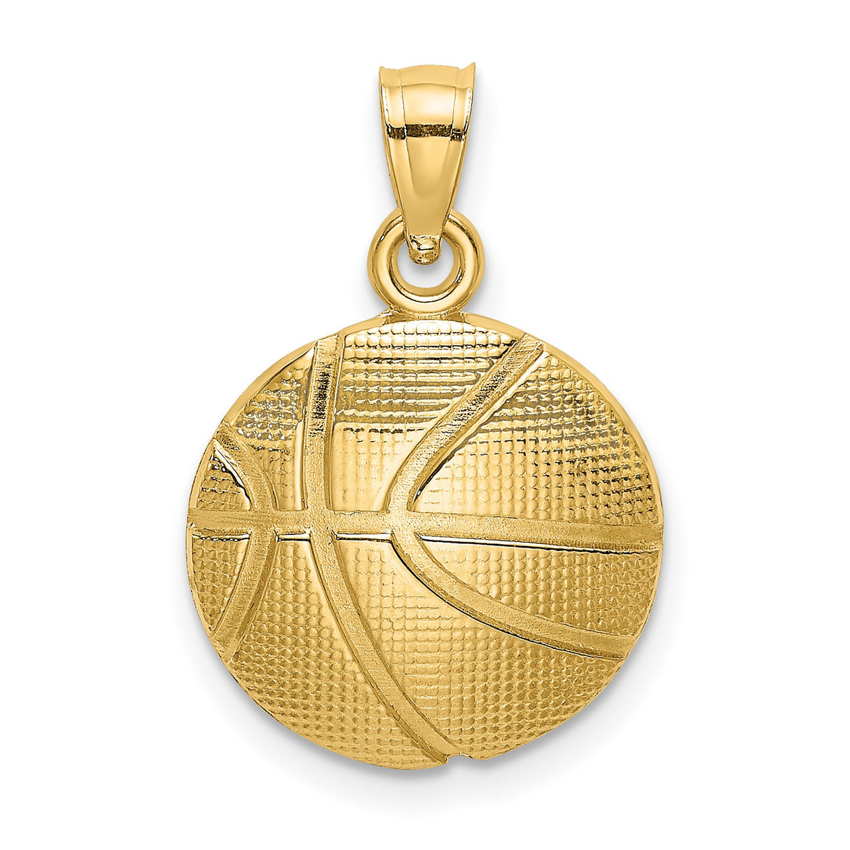10k Yellow Gold Basketball Pendant, Textured Sports Charm with Hoop Detail, Unisex Jewelry