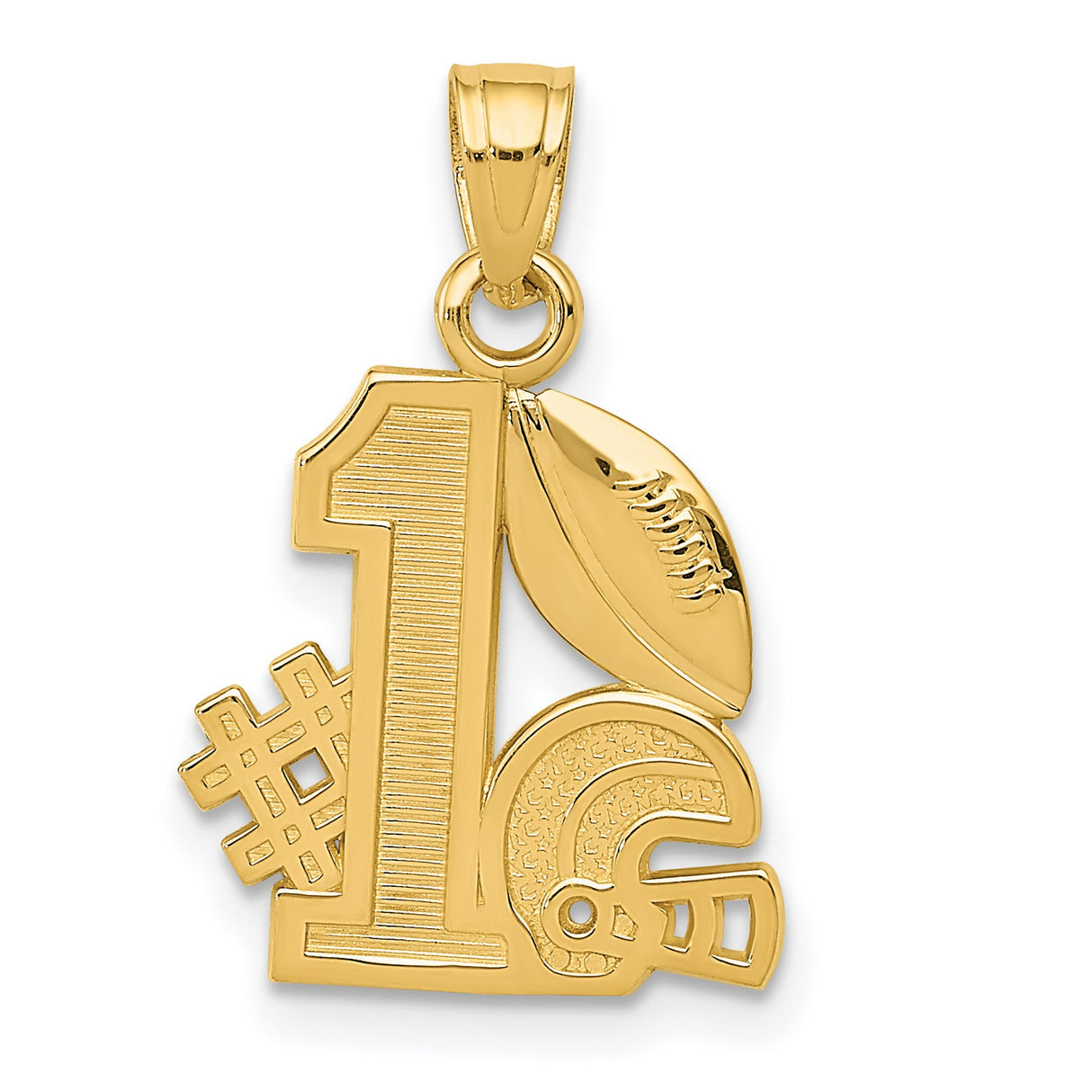 10k Yellow Gold Football Pendant with Helmet and Number One Design for Men