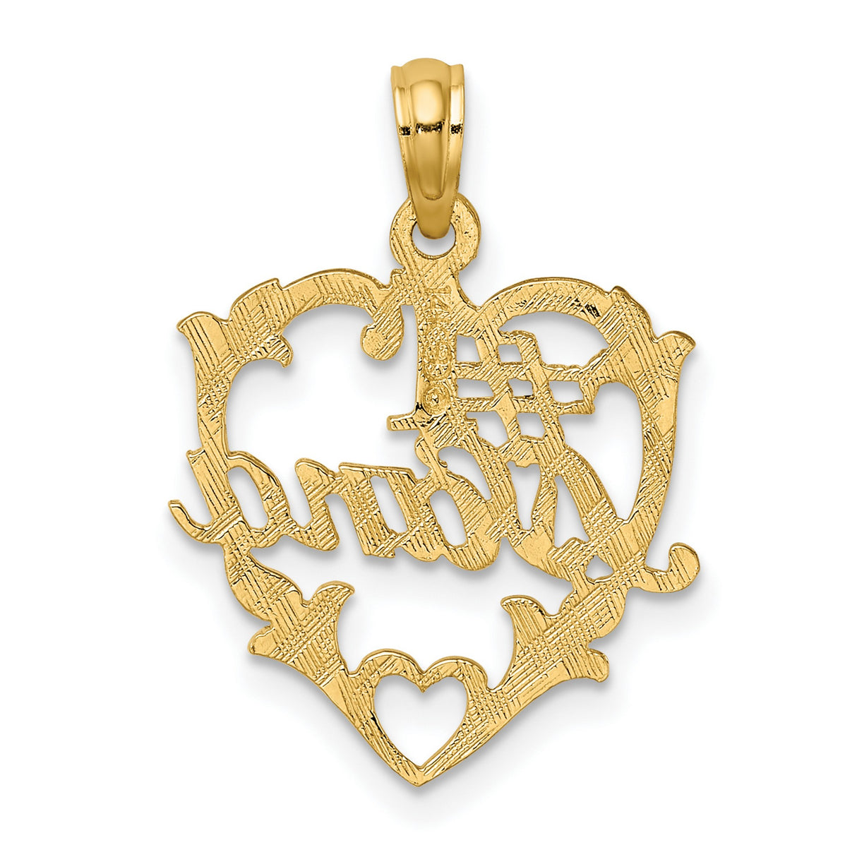 10k Yellow Gold Heart Pendant Charm with Leaf Accents, Nana Keepsake Jewelry for Women