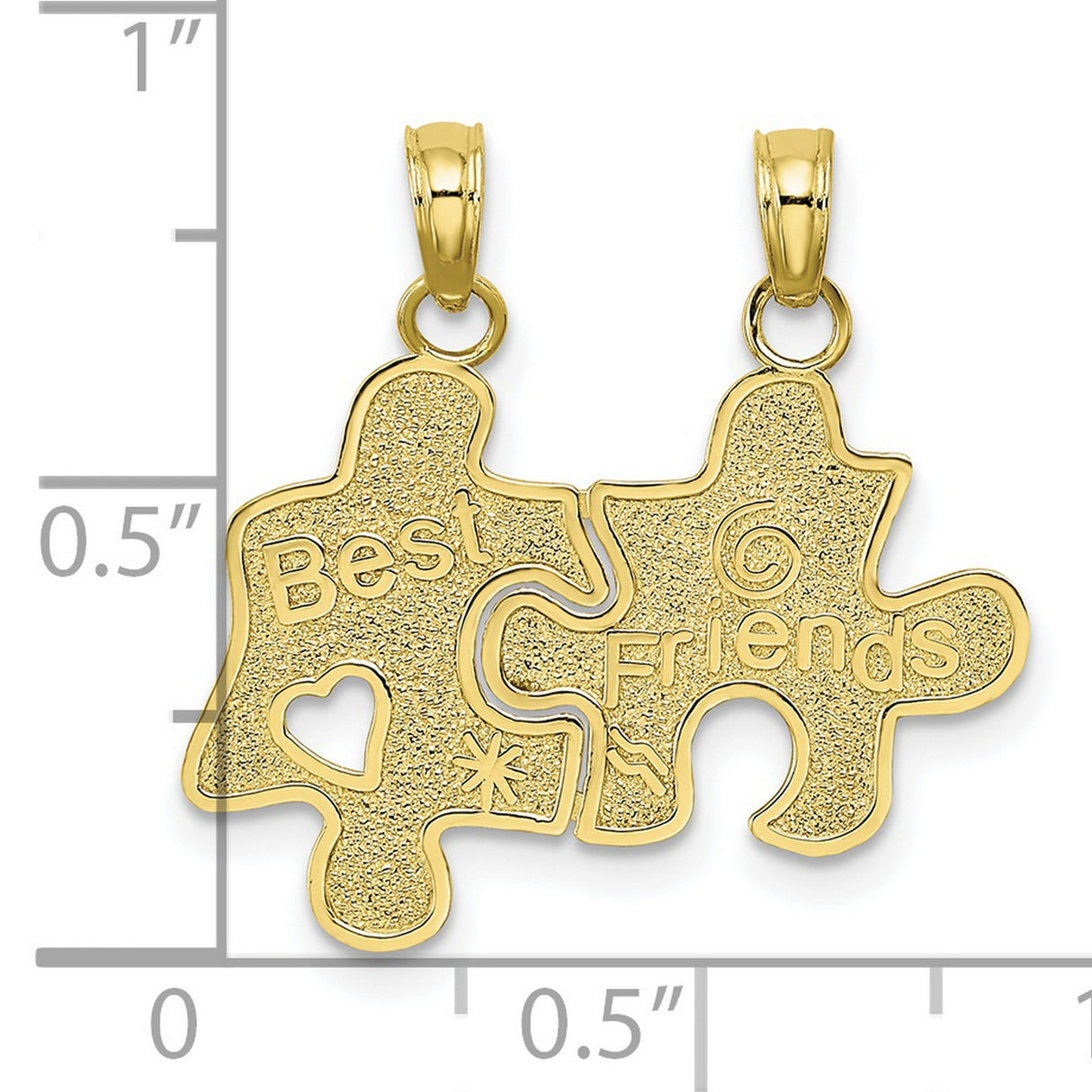 10k Yellow Gold Puzzle Piece Pendant Set, Heart and Star Symbols, Matching Friendship Jewelry