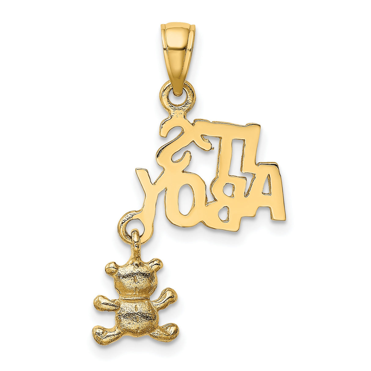 10k Yellow Gold Its a Boy Pendant with Movable Teddy Bear Charm, Baby Boy