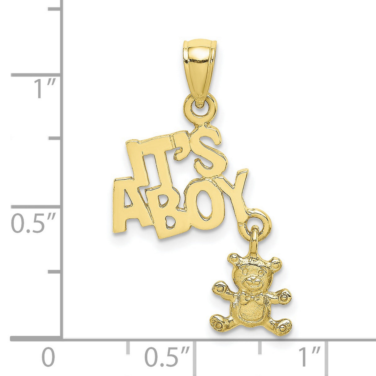 10k Yellow Gold Its a Boy Pendant with Movable Teddy Bear Charm, Baby Boy