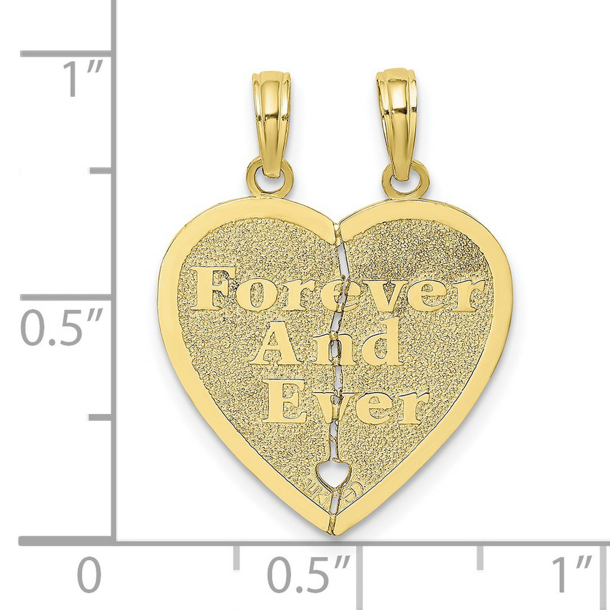 10k Yellow Gold Two Piece Heart Pendant with Forever and Ever Inscription for Women