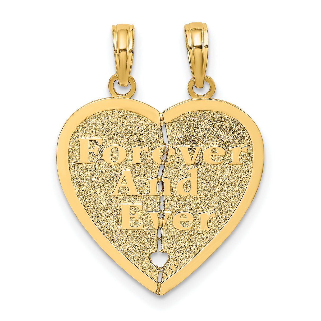 10k Yellow Gold Two Piece Heart Pendant with Forever and Ever Inscription for Women