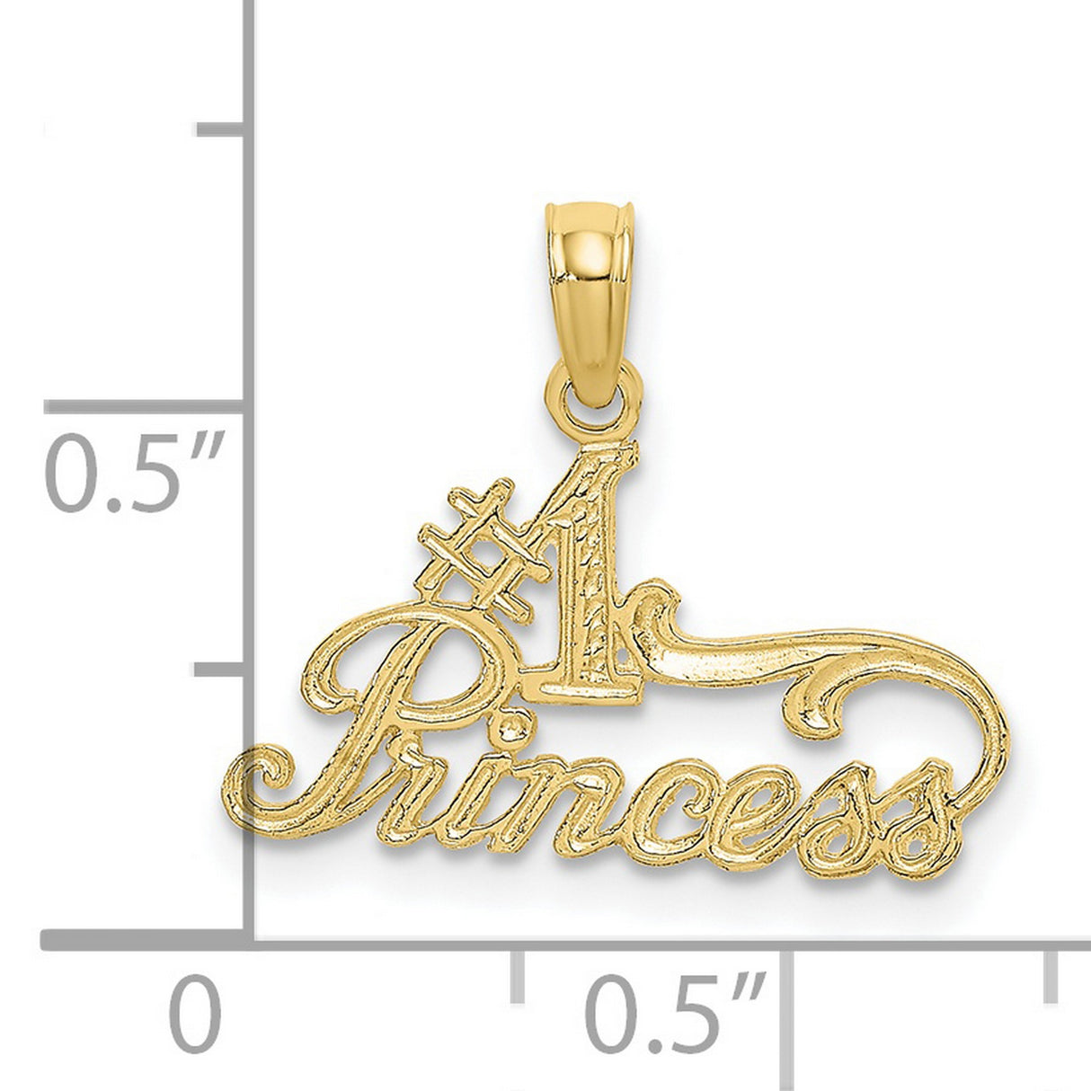 10k Yellow Gold Princess Pendant, Number One Script Design Charm for Women