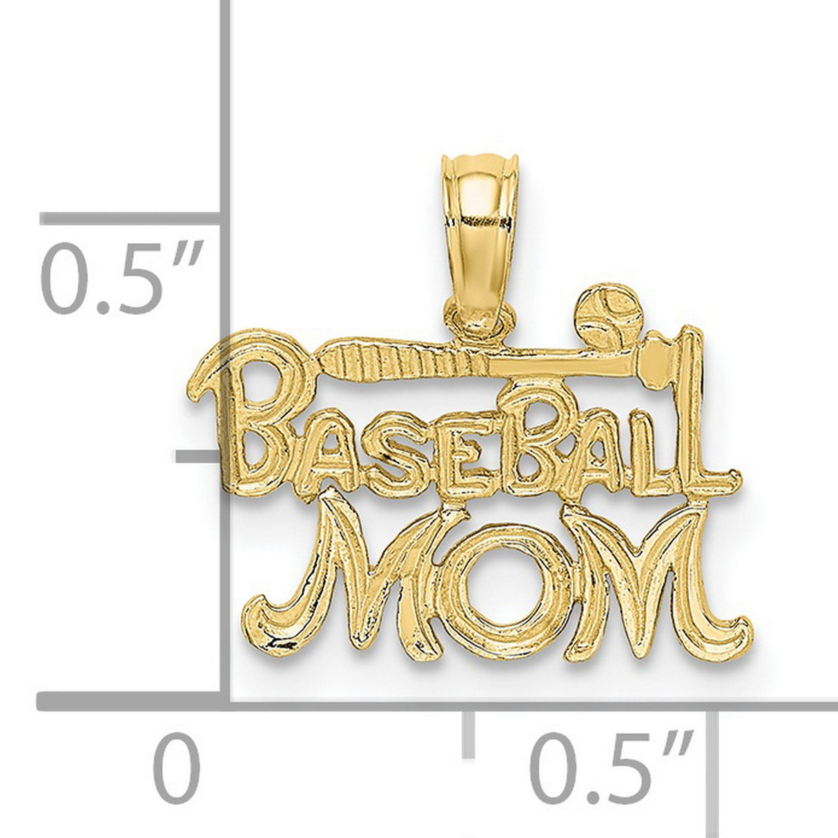 10k Yellow Gold Baseball Mom Pendant with Bat and Ball Design, Sports Theme Jewelry for Women