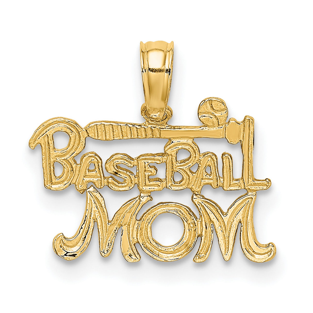 10k Yellow Gold Baseball Mom Pendant with Bat and Ball Design, Sports Theme Jewelry for Women