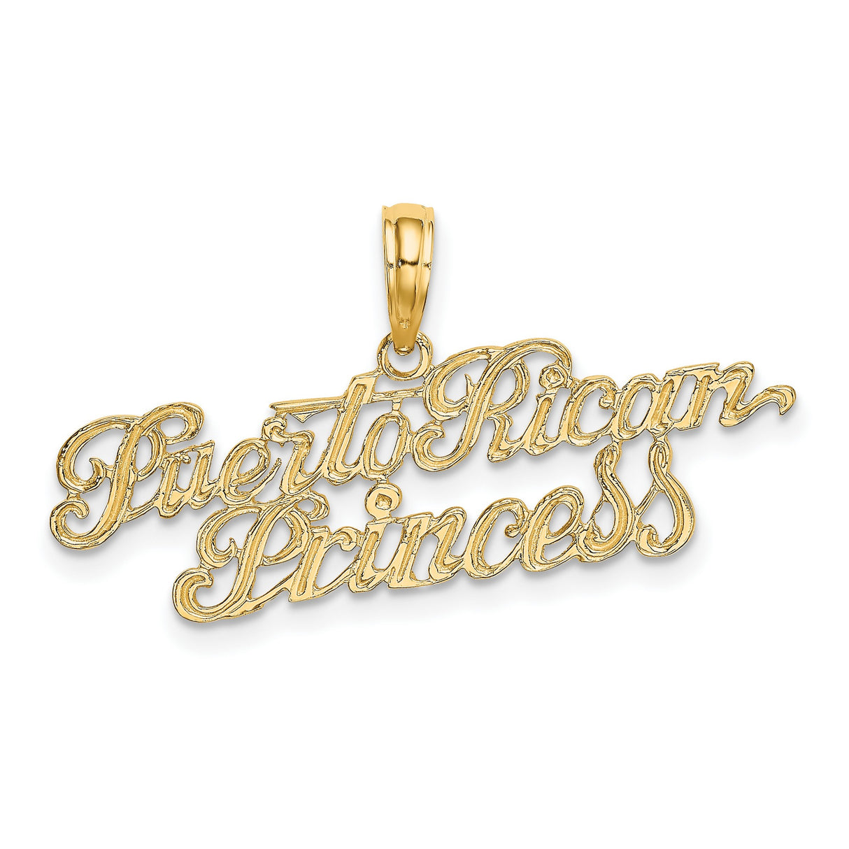 10k Yellow Gold Puerto Rican Princess Pendant, Script Lettering, Latin Heritage Charm