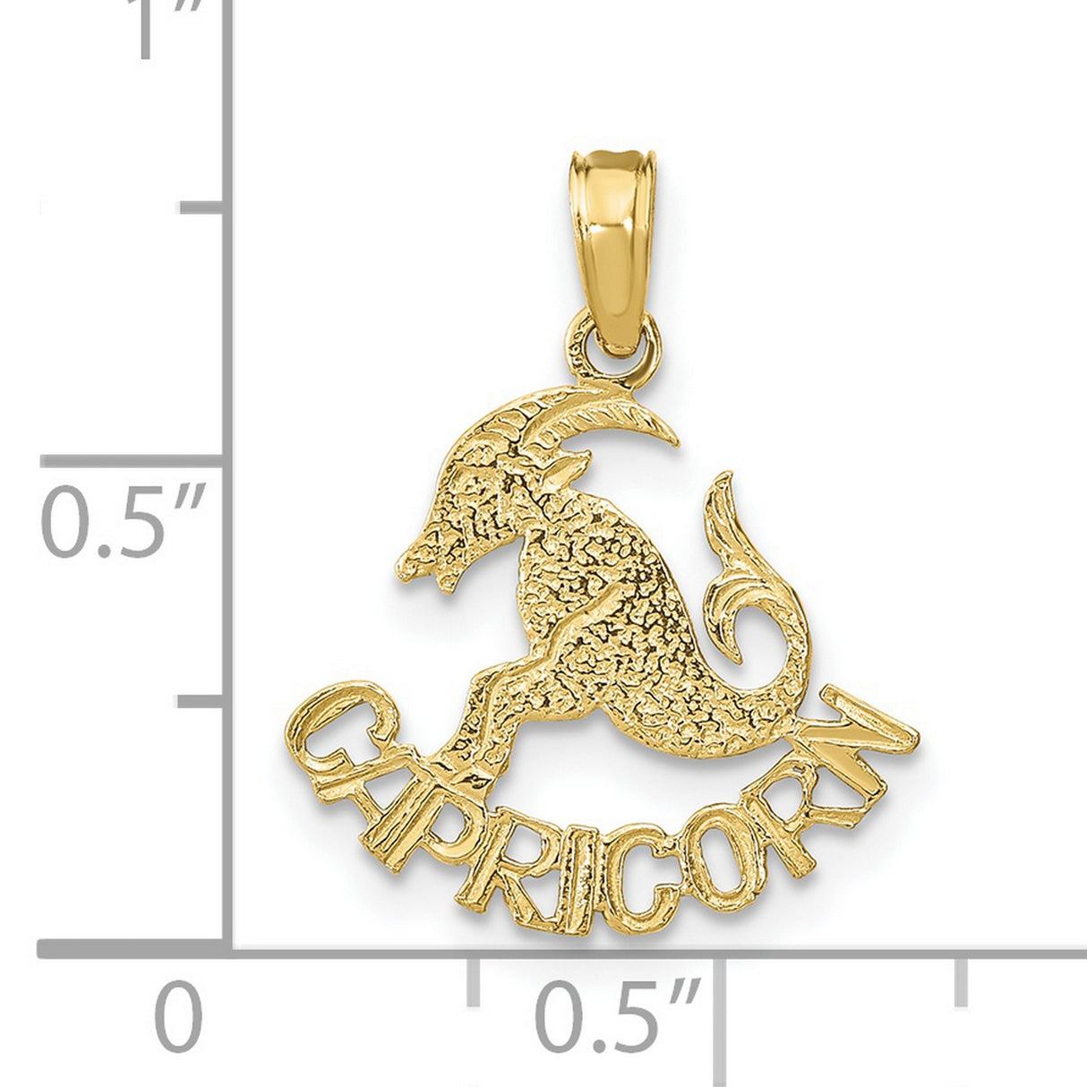 10k Yellow Gold Capricorn Pendant with Bold Lettering and Textured Sea-Goat Design