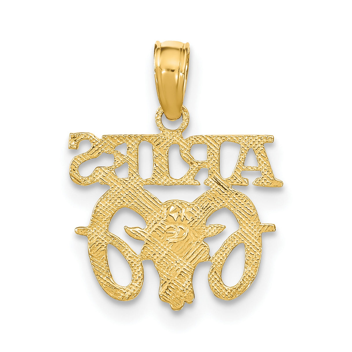 10k Yellow Gold Aries Zodiac Pendant with Ram Head and Bold Lettering