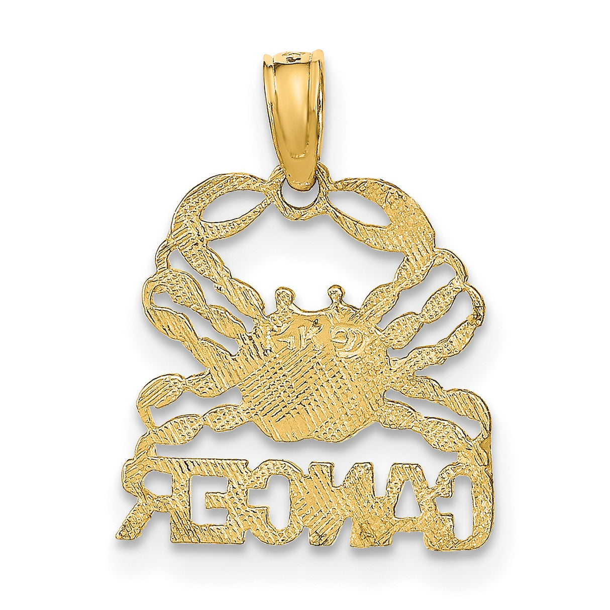 10k Yellow Gold Pendant with Cancer Zodiac Crab Design and Bold Lettering