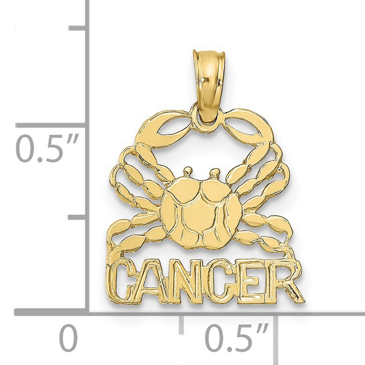 10k Yellow Gold Pendant with Cancer Zodiac Crab Design and Bold Lettering