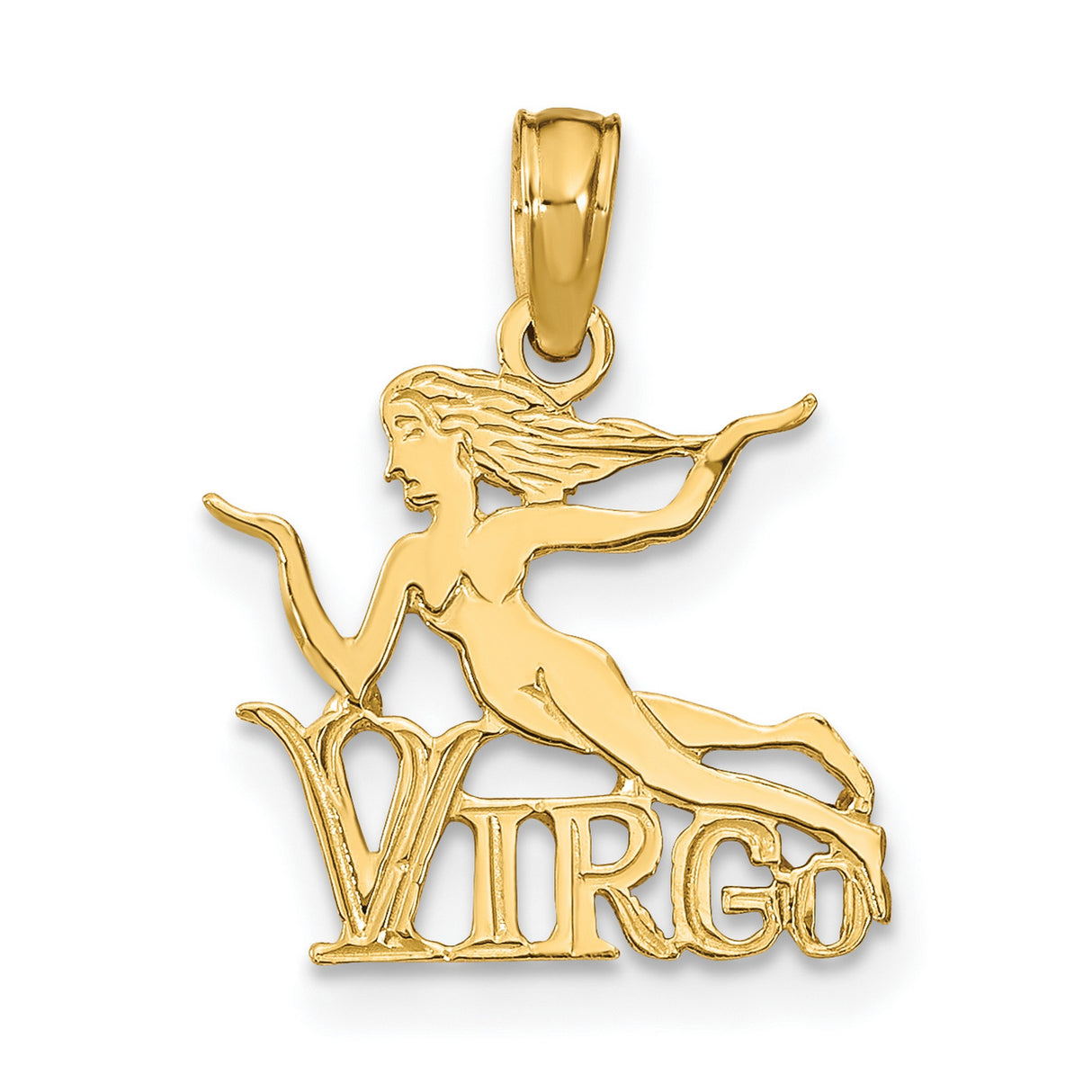 10k Yellow Gold Virgo Pendant with Zodiac Symbol and Feminine Astrology Figure Charm
