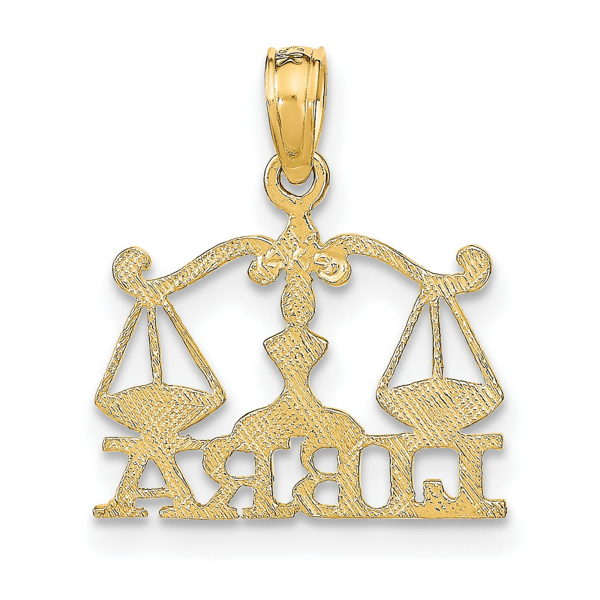 10k Yellow Gold Libra Zodiac Pendant with Scales Symbol and LIBRA Text