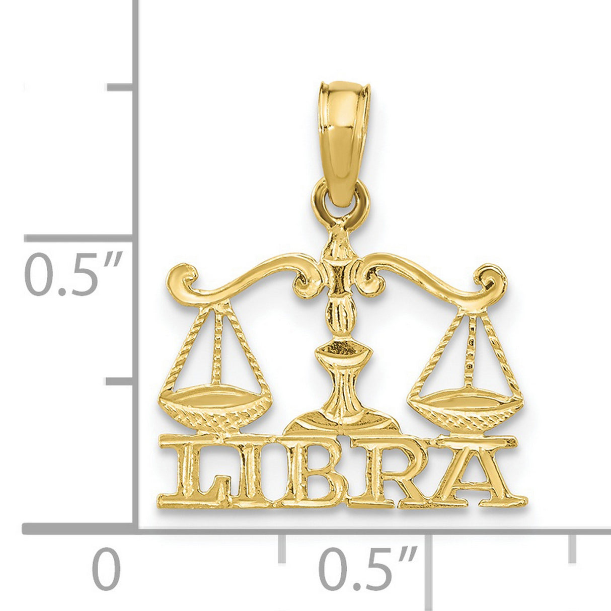 10k Yellow Gold Libra Zodiac Pendant with Scales Symbol and LIBRA Text