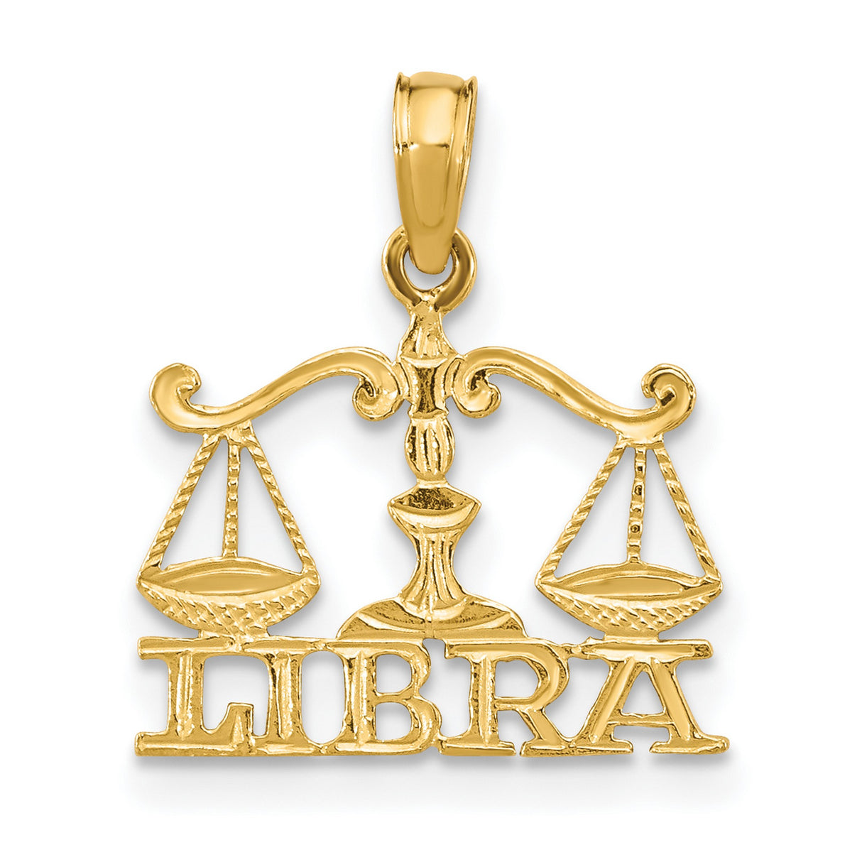 10k Yellow Gold Libra Zodiac Pendant with Scales Symbol and LIBRA Text