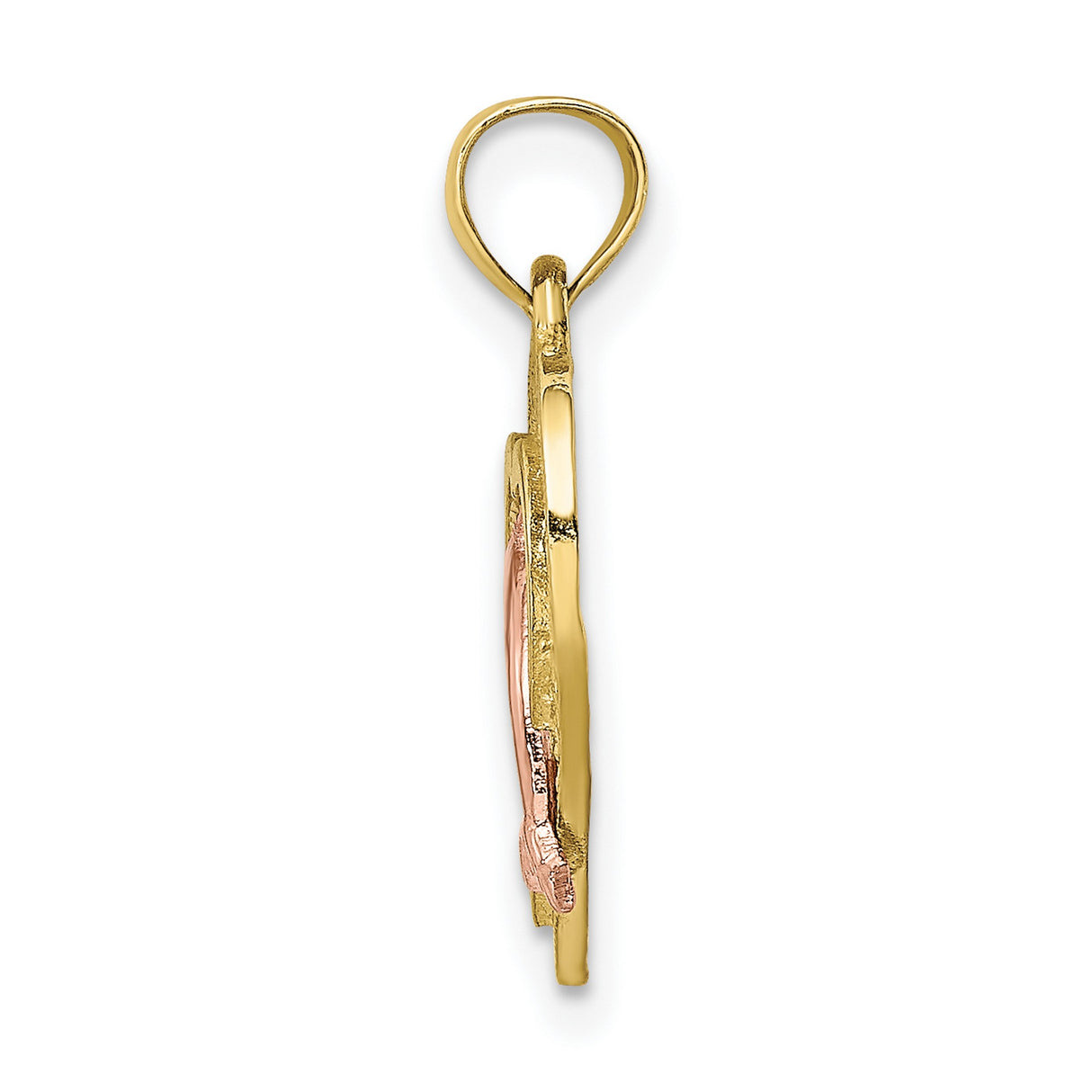 10k Two-Tone Gold Dolphin Heart Pendant with Rose Gold Dolphin and White Gold Waves