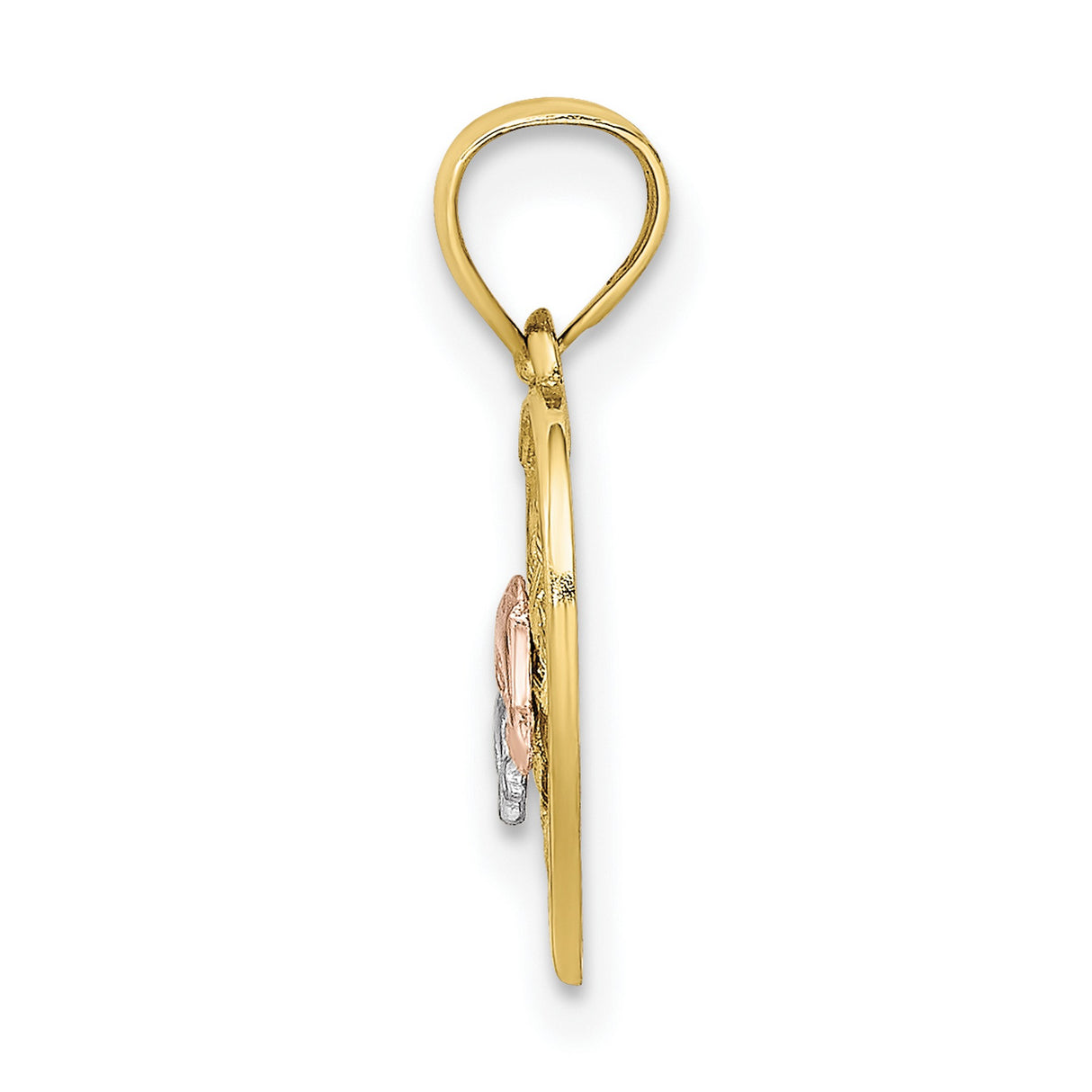 10k Multi-Tone Gold Dolphin Heart Pendant, Rose and White Dolphins on Yellow Background