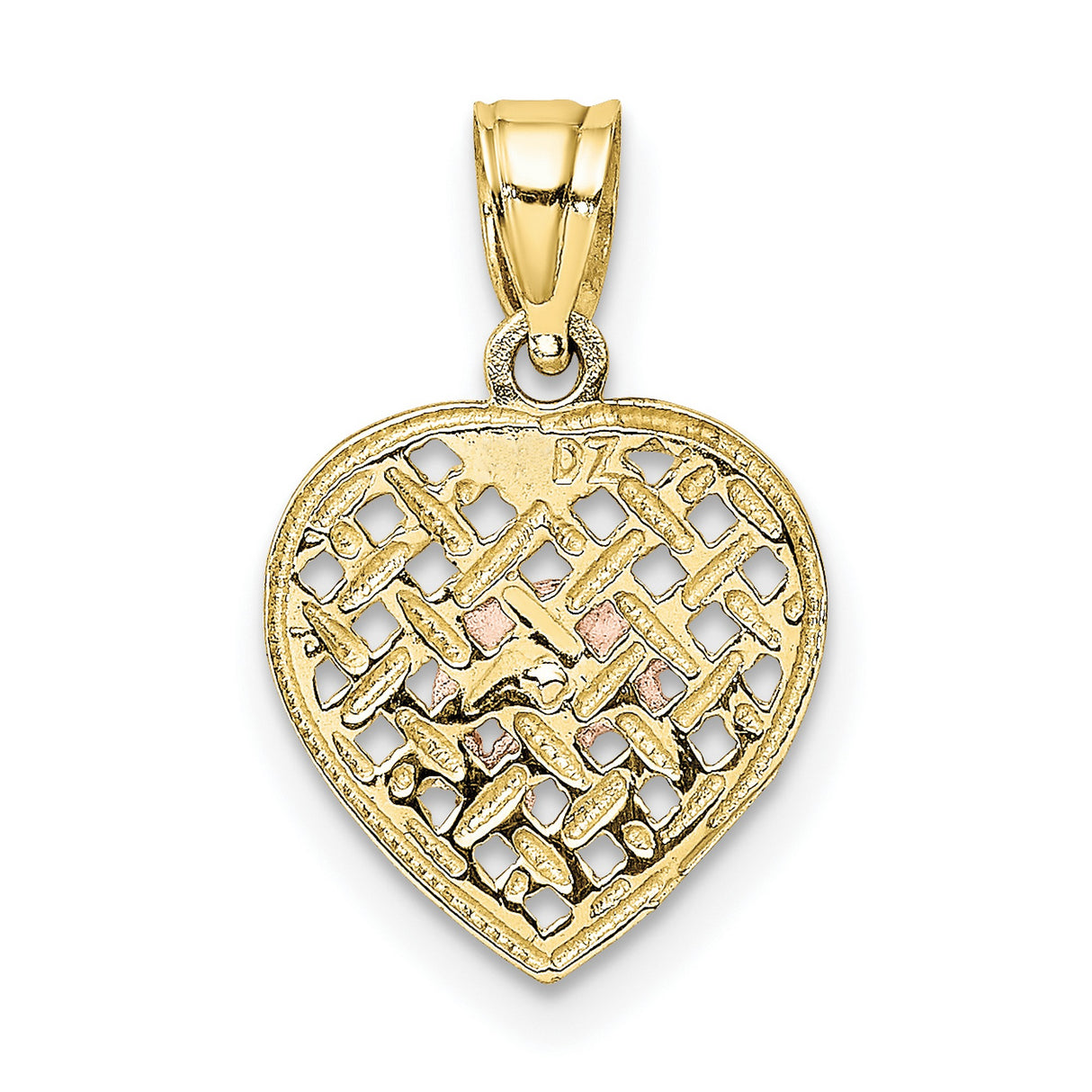 10k Multi-Tone Gold Dolphin Heart Pendant, Rose and White Dolphins on Yellow Background