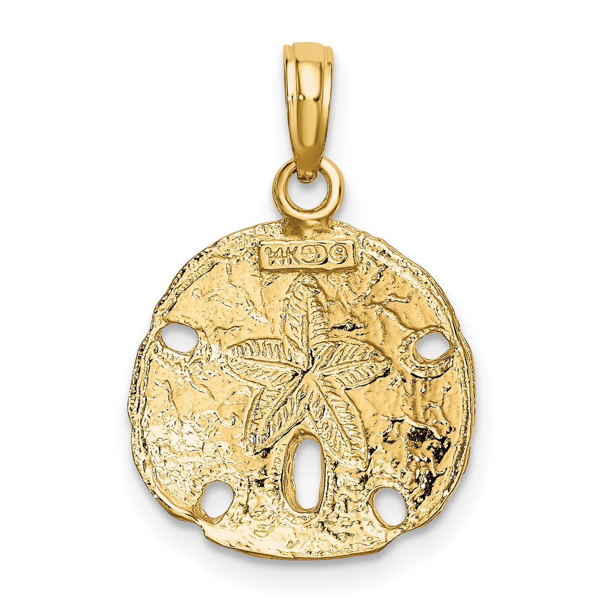 10k Multi-Tone Gold Sand Dollar Pendant with Star Design, Nautical Beach Charm