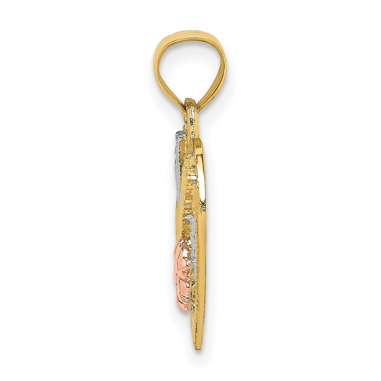 10k Two-Tone Gold Heart Pendant with Rose and Leaf Design, Grandma Script Charm