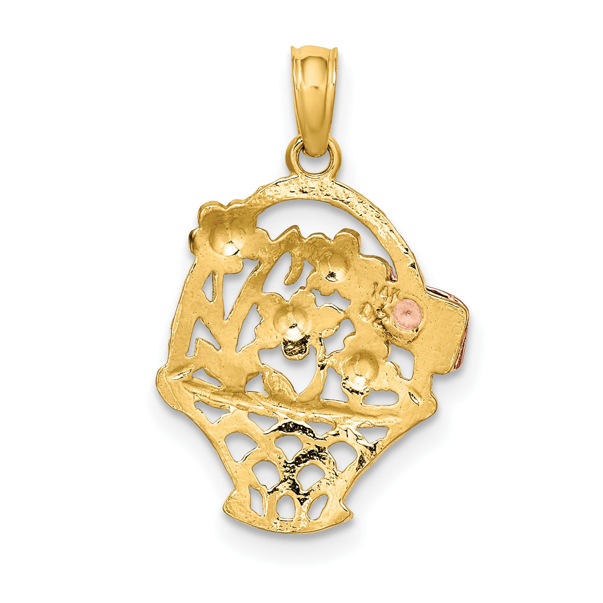 10k Two-Tone Gold Flower Basket Pendant with Love You Message, Romantic Charm for Women