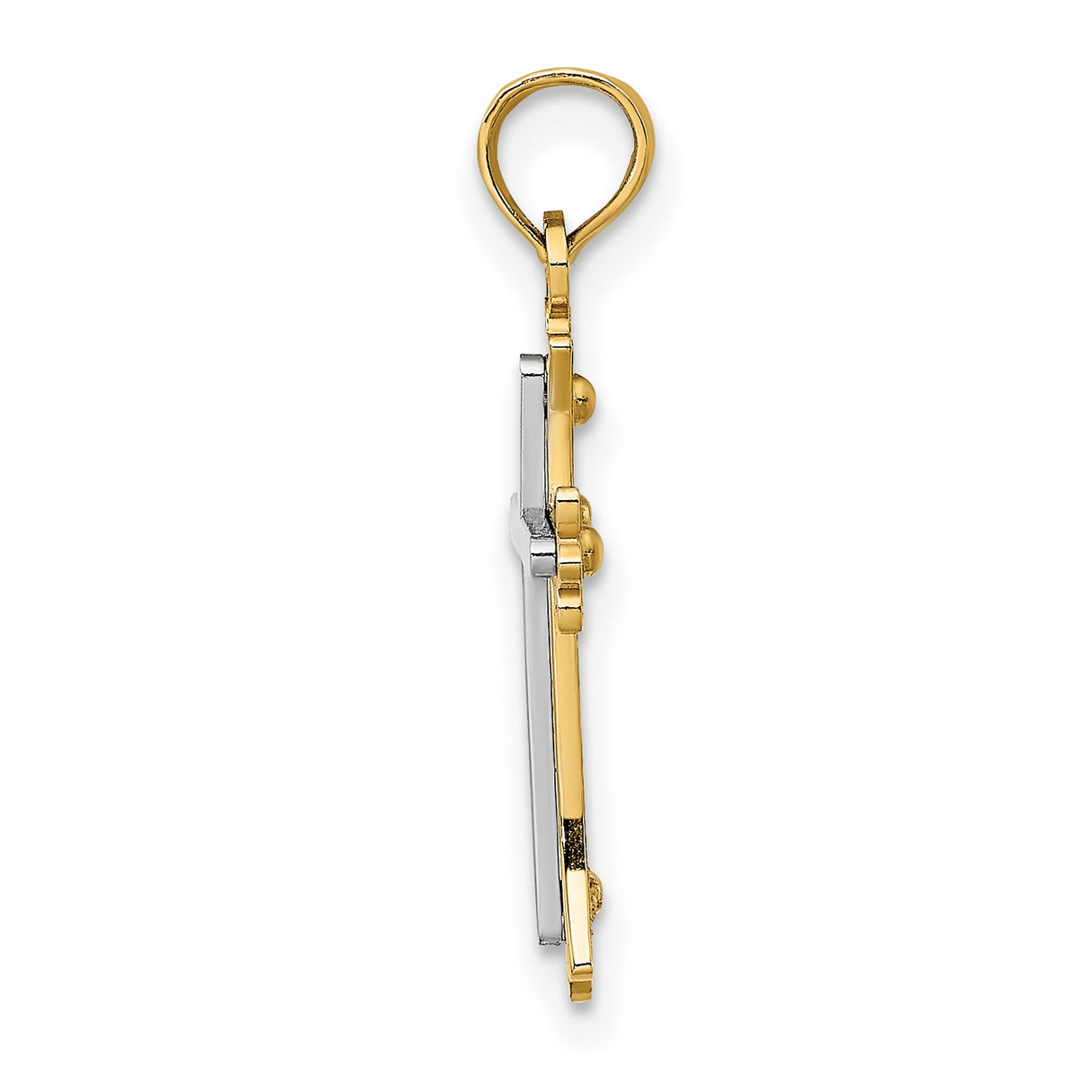 10k Two-Tone Gold Cross Pendant with Flared Tips and White Gold Center