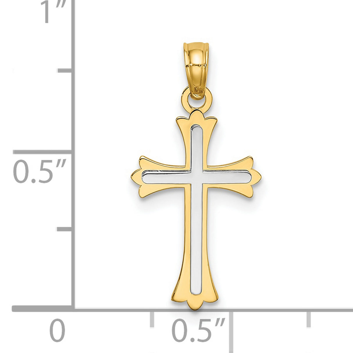 10k Two-Tone Gold Cross Pendant with Flared Tips and White Gold Center