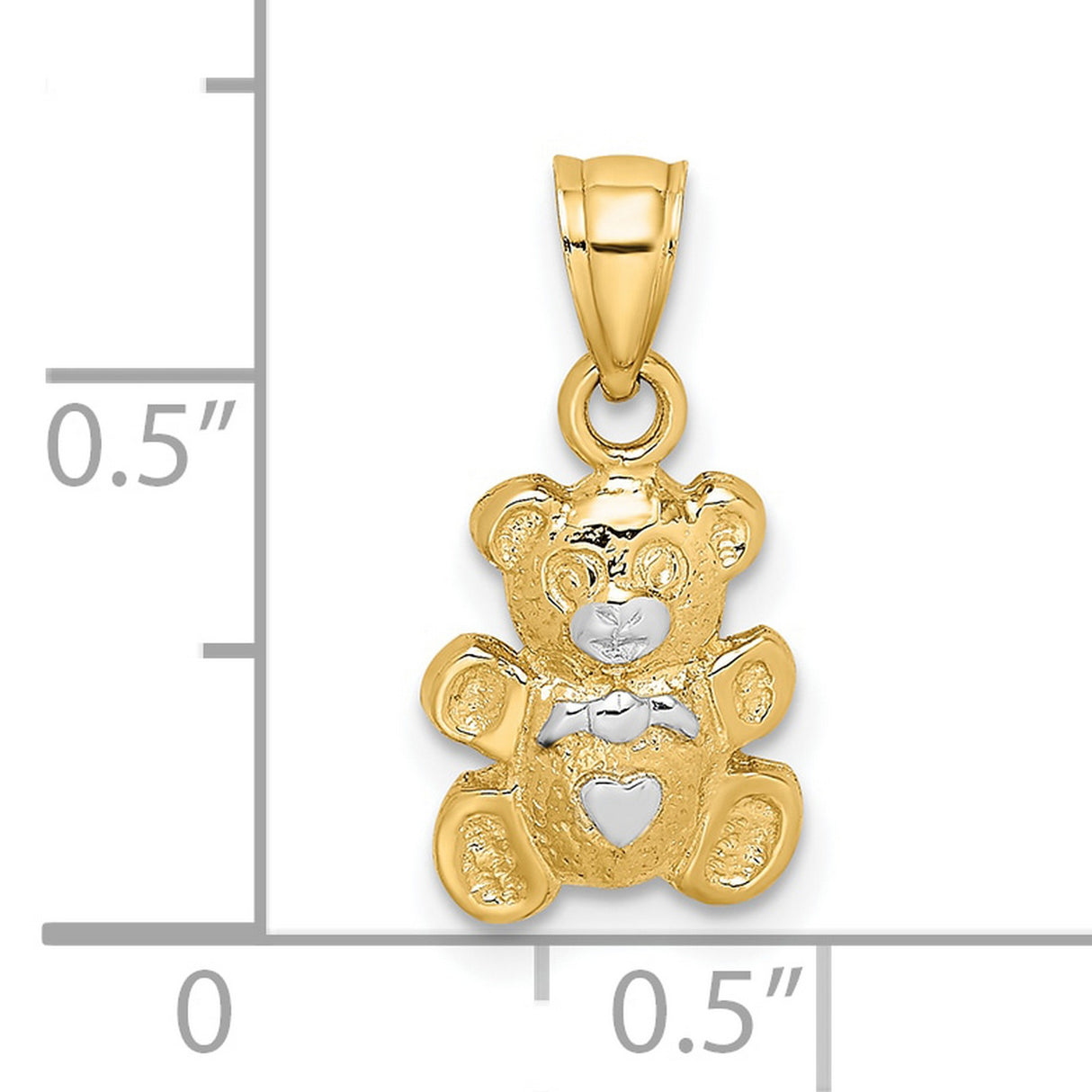 10k Multi-Tone Gold Bear Pendant with Heart and Bow Design, Rhodium Accents, Cute Teddy Charm