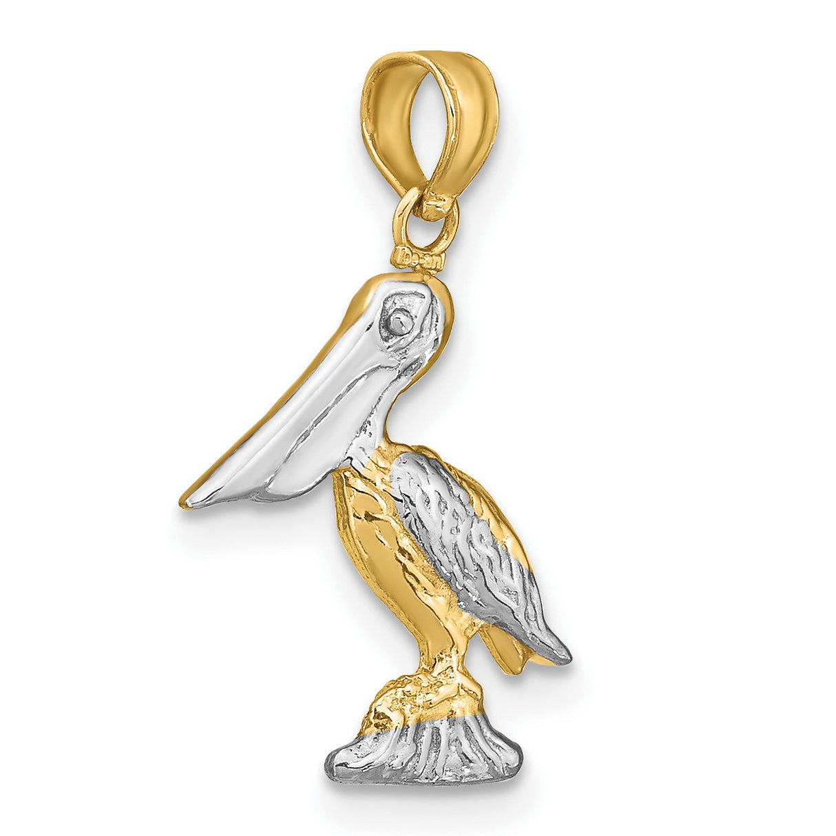 10k Two-Tone Gold Pelican Pendant, Nautical Bird Charm, Louisiana Wildlife Theme