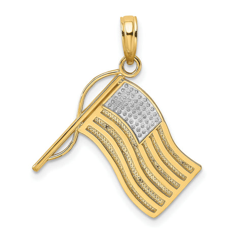 10k Multi-Tone Gold American Flag Pendant with Rhodium Accent for Men or Unisex Wear