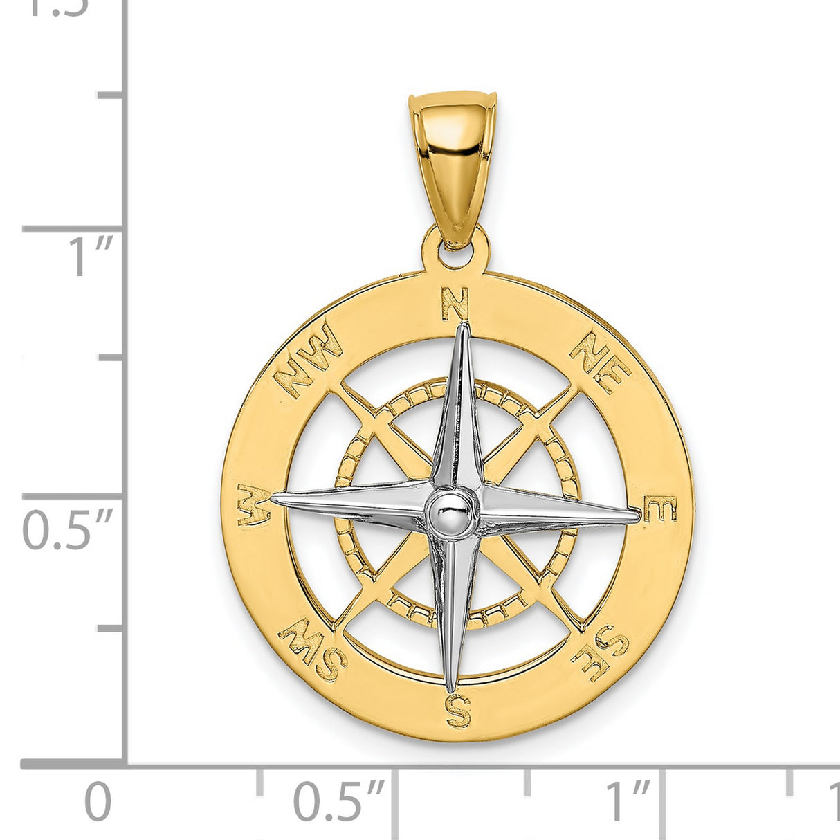 10k Multi-Tone Gold Compass Pendant with North Star, Nautical Travel Charm