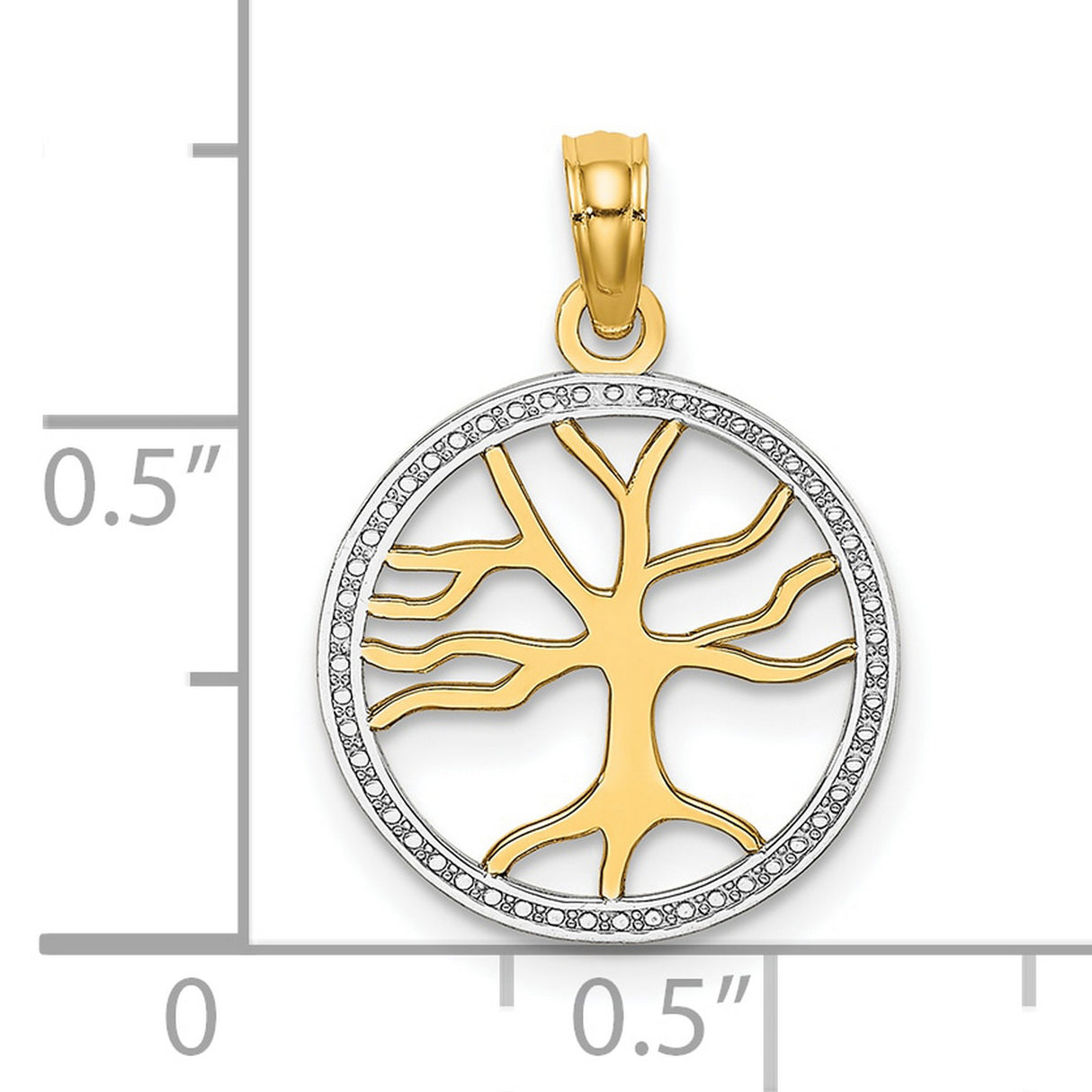 10k Multi-Tone Gold Tree of Life Pendant with Rhodium Detail, Round Cutout Design for Women