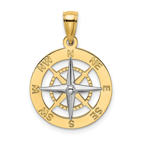 10k Multi-Tone Gold Compass Pendant, Nautical Star Medallion, Explorer Jewelry for Men or Unisex