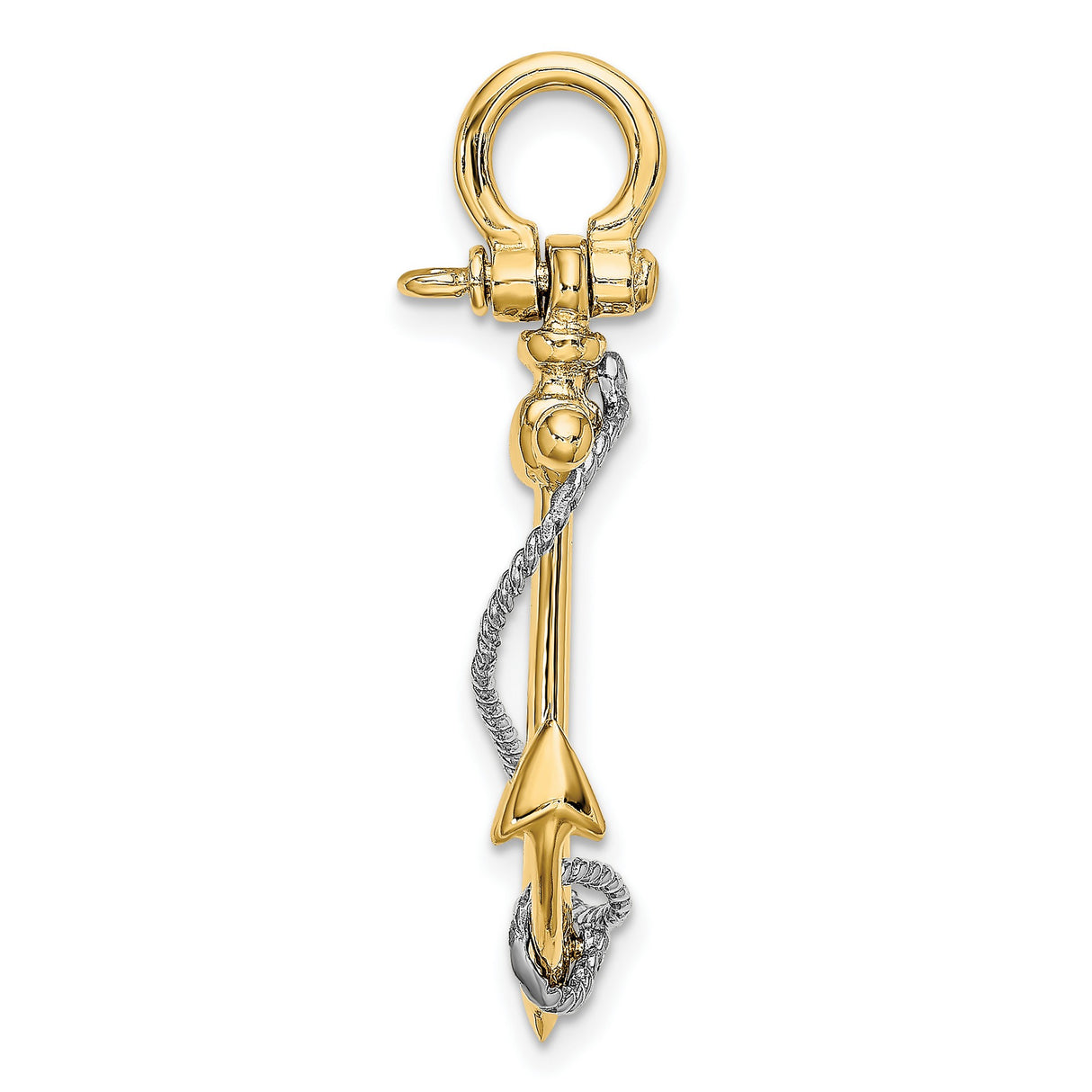 10k Two-Tone Gold Anchor Pendant with Rope Wrap Design, Nautical Christian Theme