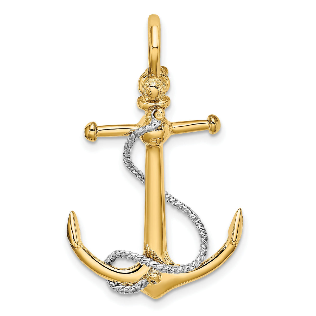 10k Two-Tone Gold Anchor Pendant with Rope Wrap Design, Nautical Christian Theme