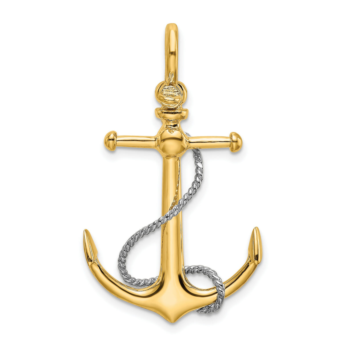 10k Two-Tone Gold Anchor Pendant with Rope Wrap Design, Nautical Christian Theme
